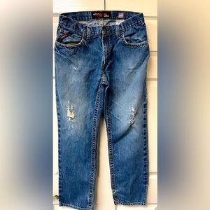Ariat M3 FR Jeans Mens 34X32 Blue Loose Distressed Destroyed